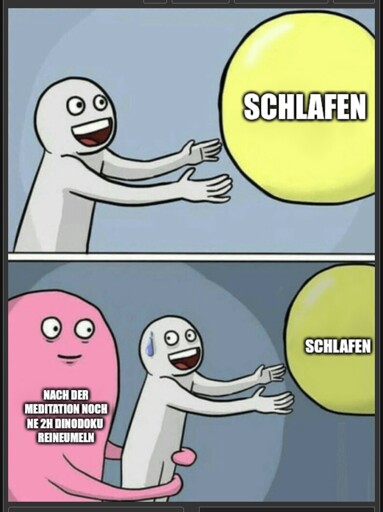 Im oberen Bild greife ich hoffnungsvoll nach dem Objekt meiner begierde. In diesem.Fall ein den Genfer Konventionen entsprechemdem Schlafrythmus.. Im unteren bild hält mich meine definitiv sehr gute Entscheidung spät abends noch eine 2h Dinodoku zu gucken zurück. Die Doku war gut, ich bereue nichts!