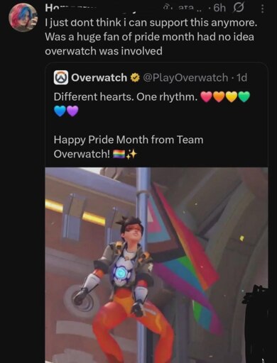 Alt text: A post on X in which someone doesn't want to be involved in Pride Month because Overwatch is involved in Pride Month