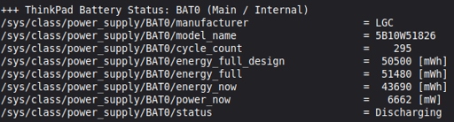 Ein screenshot vom TLP tool welches sagt, dass der Akku vom Laptop schon 295 mal geladen und entladen wurde. Soll Kapazitaet ist 50500, aber wenn voll kann der Akku 51480mWh speichern...