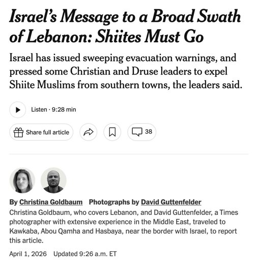 Israel is explicitly warning Christian and Druze residents in southern Lebanon not to hide Muslim residents among them as their forces advance. 