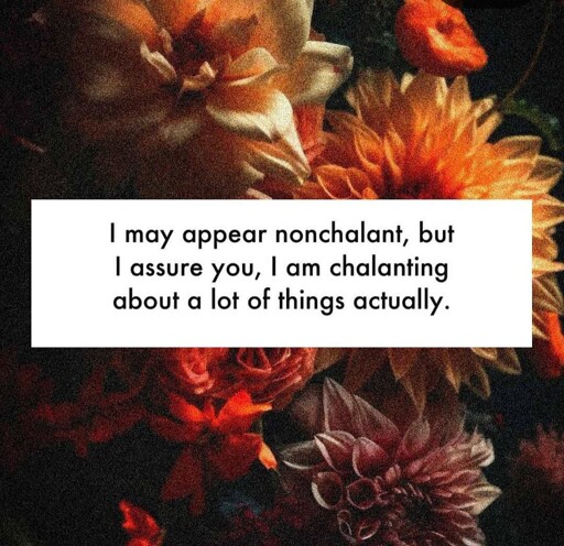 I may appear nonchalant but I assure you I am chalanting about a lot of things actually 